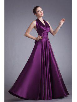 Satin V-Neck Floor Length A-line Prom Dress