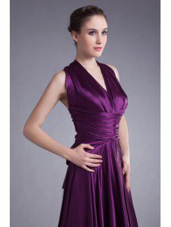 Satin V-Neck Floor Length A-line Prom Dress