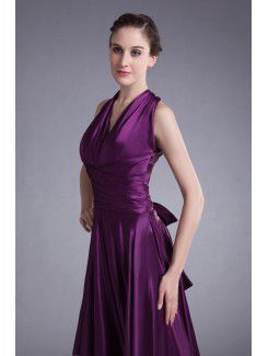 Satin V-Neck Floor Length A-line Prom Dress