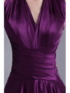 Satin V-Neck Floor Length A-line Prom Dress