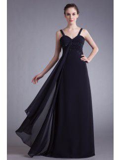 Chiffon Straps Floor Length Column Embroidered Prom Dress