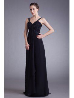 Chiffon Straps Floor Length Column Embroidered Prom Dress