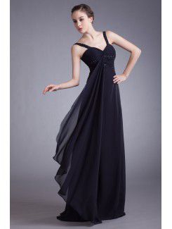 Chiffon Straps Floor Length Column Embroidered Prom Dress