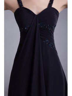 Chiffon Straps Floor Length Column Embroidered Prom Dress