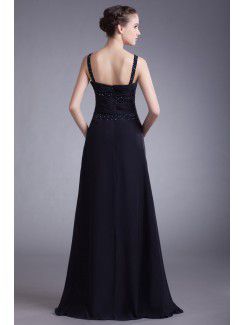 Chiffon Straps Floor Length Column Embroidered Prom Dress