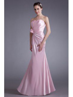 Silk Sweetheart Floor Length Sheath Hand-made Flower Prom Dress