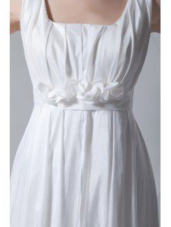 Taffeta Square Chapel Train Column Wedding Dress