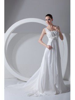 Taffeta Square Chapel Train Column Wedding Dress