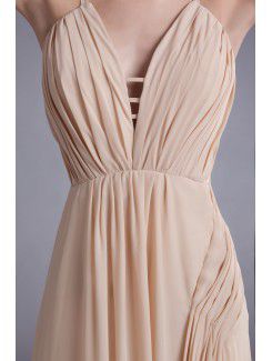 Chiffon Spaghetti Chapel Train Column Prom Dress