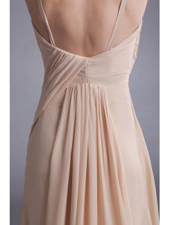 Chiffon Spaghetti Chapel Train Column Prom Dress