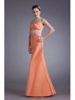 Satin Strapless Floor Length Sheath Embroidered Prom Dress