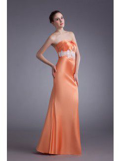 Satin Strapless Floor Length Sheath Embroidered Prom Dress