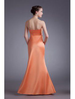 Satin Strapless Floor Length Sheath Embroidered Prom Dress