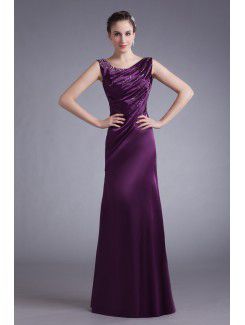 Satin Straps Floor Length A-line Embroidered Prom Dress