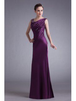 Satin Straps Floor Length A-line Embroidered Prom Dress