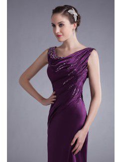 Satin Straps Floor Length A-line Embroidered Prom Dress