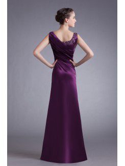 Satin Straps Floor Length A-line Embroidered Prom Dress