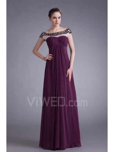 Chiffon Portrait Floor Length Column Prom Dress