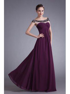 Chiffon Portrait Floor Length Column Prom Dress