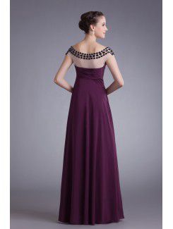 Chiffon Portrait Floor Length Column Prom Dress