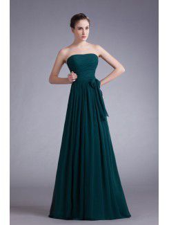 Chiffon Strapless Floor Length A-line Sash Prom Dress