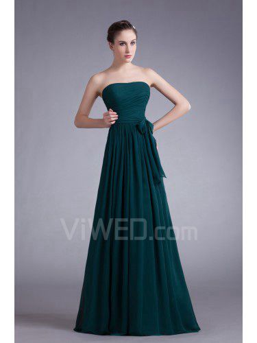 Chiffon Strapless Floor Length A-line Sash Prom Dress