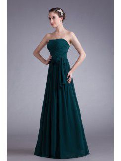 Chiffon Strapless Floor Length A-line Sash Prom Dress