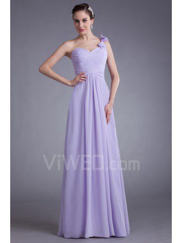 Chiffon One-Shoulder Floor Length Column Bow Prom Dress