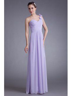 Chiffon One-Shoulder Floor Length Column Bow Prom Dress