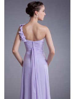 Chiffon One-Shoulder Floor Length Column Bow Prom Dress