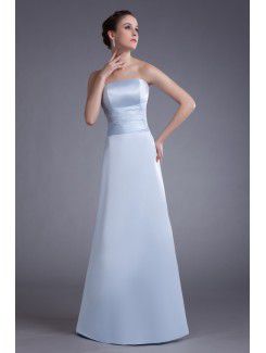 Satin Strapless Floor Length A-line Prom Dress