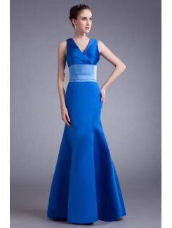 Satin V-Neck Floor Length Sheath Prom Dress