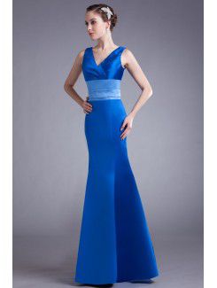 Satin V-Neck Floor Length Sheath Prom Dress