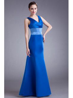 Satin V-Neck Floor Length Sheath Prom Dress