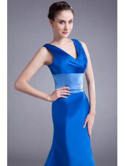 Satin V-Neck Floor Length Sheath Prom Dress