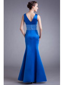 Satin V-Neck Floor Length Sheath Prom Dress