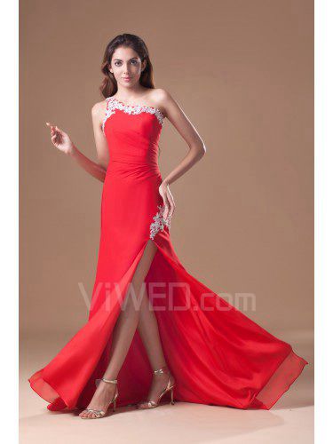 Chiffon-schulter bodenlange mantel bestickte ballkleid