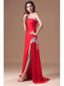 Chiffon One-Shoulder Floor Length Sheath Embroidered Prom Dress