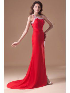 Chiffon One-Shoulder Floor Length Sheath Embroidered Prom Dress