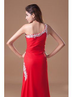 Chiffon One-Shoulder Floor Length Sheath Embroidered Prom Dress