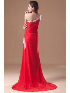 Chiffon One-Shoulder Floor Length Sheath Embroidered Prom Dress