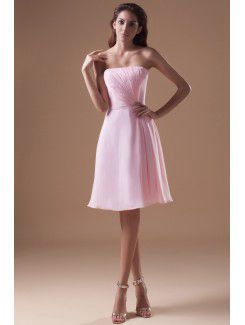 Chiffon Strapless Knee Length Column Prom Dress