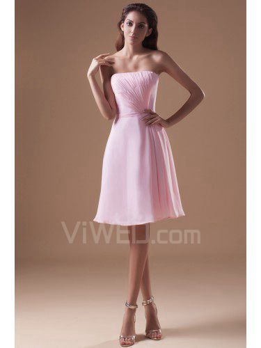 Chiffon Strapless Knee Length Column Prom Dress