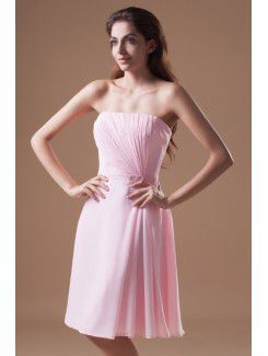 Chiffon Strapless Knee Length Column Prom Dress