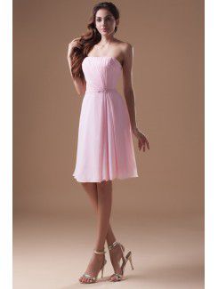 Chiffon Strapless Knee Length Column Prom Dress