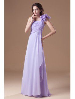 Chiffon One-Shoulder Floor Length Column Hand-made Flowers Prom Dress