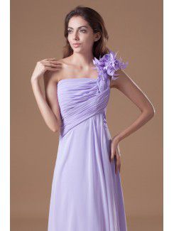 Chiffon One-Shoulder Floor Length Column Hand-made Flowers Prom Dress