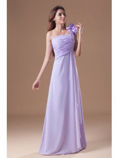 Chiffon One-Shoulder Floor Length Column Hand-made Flowers Prom Dress