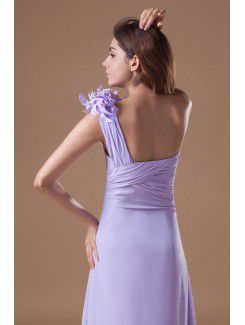 Chiffon One-Shoulder Floor Length Column Hand-made Flowers Prom Dress