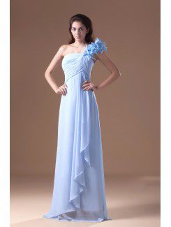 Chiffon One-Shoulder Floor Length Column Hand-made Flowers Prom Dress